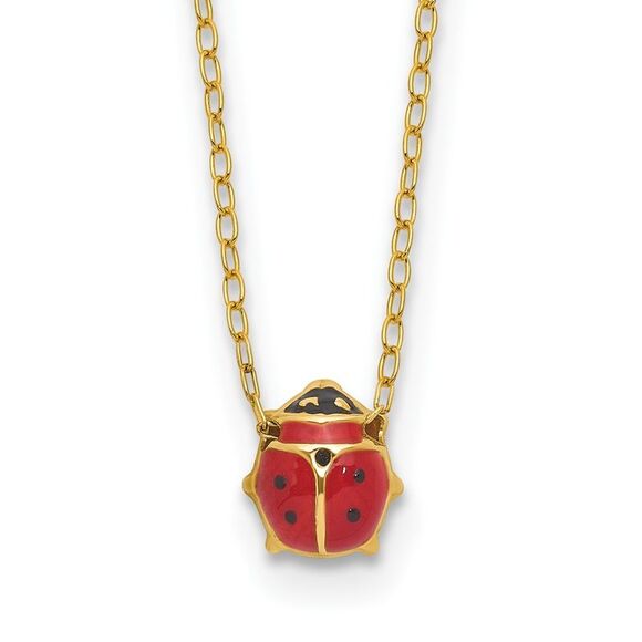 Kazi Luxury 14k Yellow Gold Enameled Ladybug 17in with 1in ext. Necklace